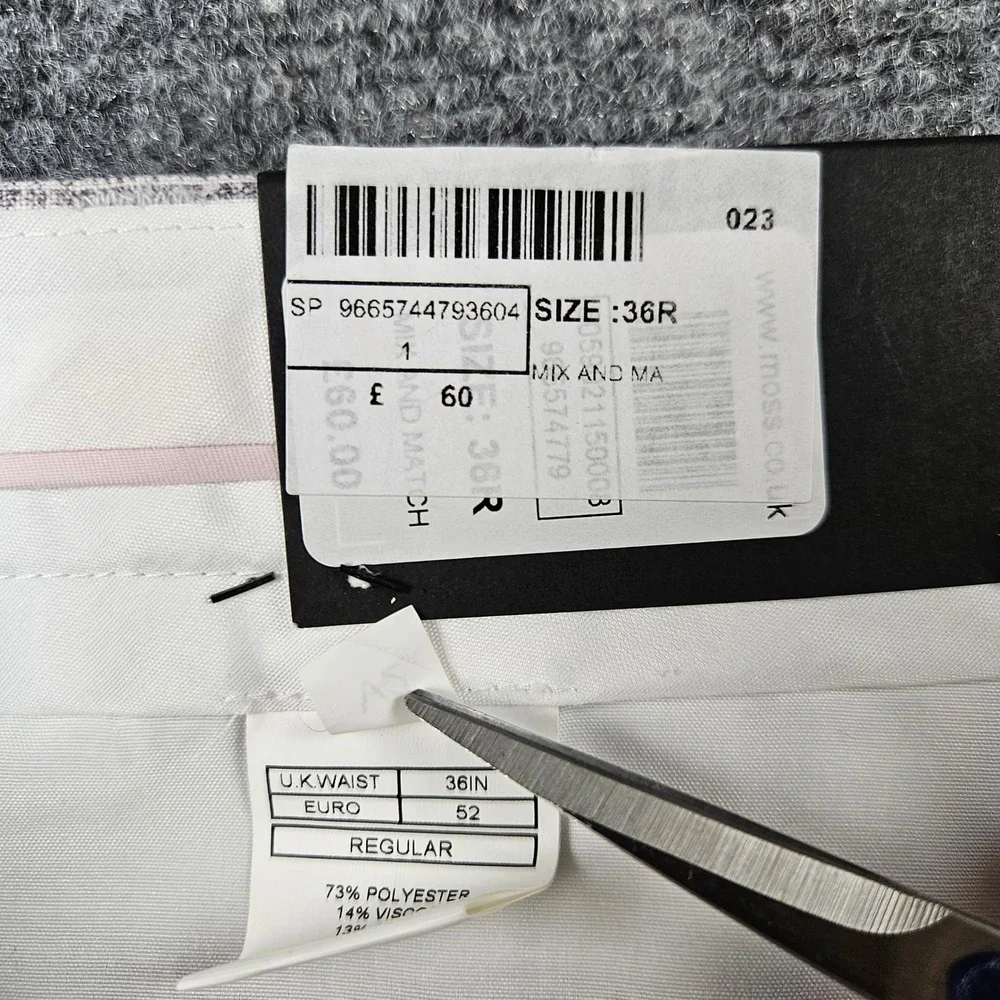 Moss London Slim Fit Trousers Grey Glen Check Dress Pants 36R NWT
